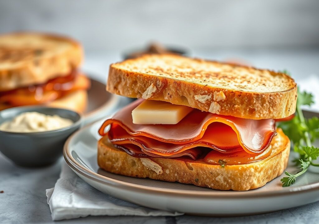 Lunchbroodjes met gebakken beenham — AI-gegenereerde illustratie