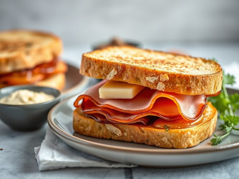 Lunchbroodjes met gebakken beenham — AI-gegenereerde illustratie