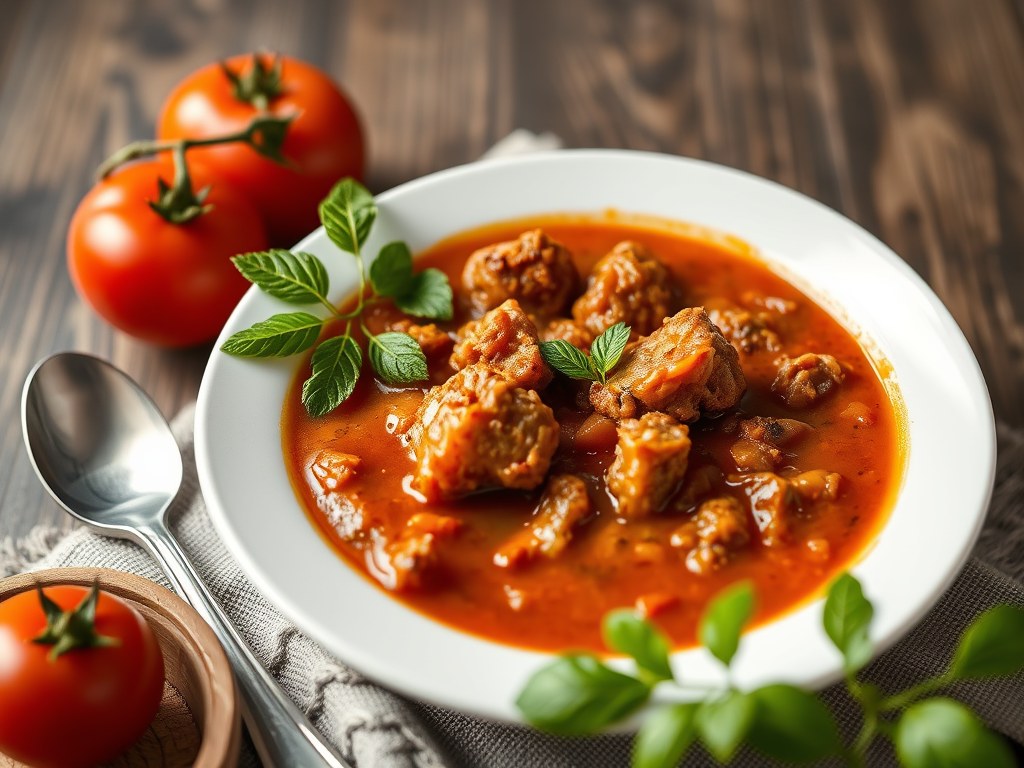 Maaltijd tomatensoep, AI-gegenereerde illustratie