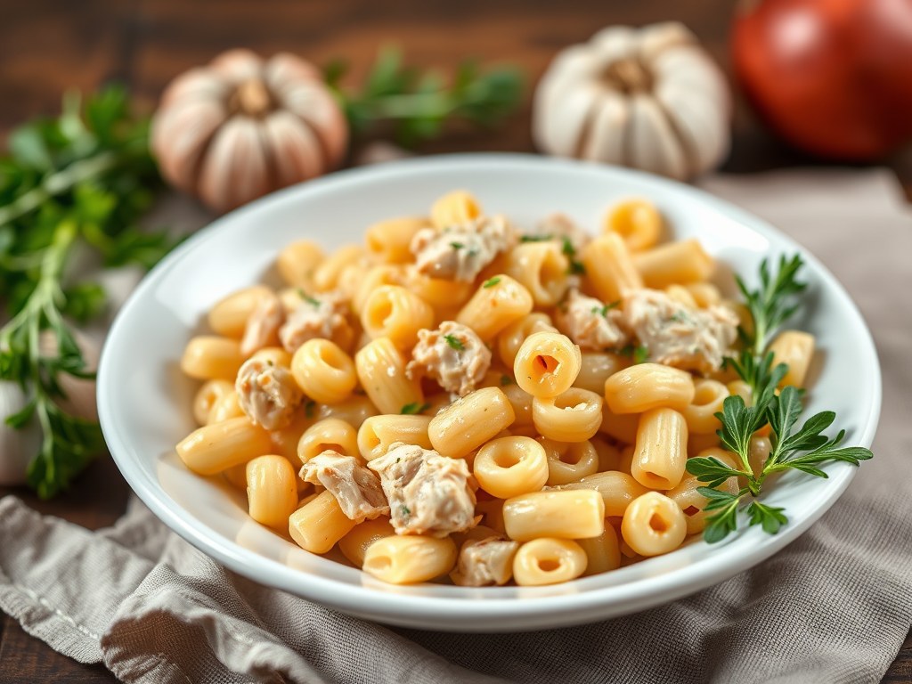 Macaroni met kip, AI-gegenereerde illustratie