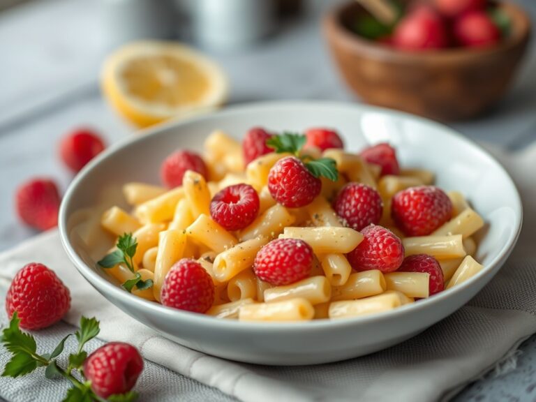 Macaroni met rozijnen en pruimen — AI-gegenereerde illustratie
