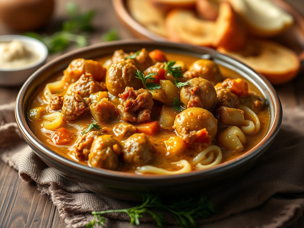 Maggi ovenschotel prei kerrie, AI-gegenereerde illustratie