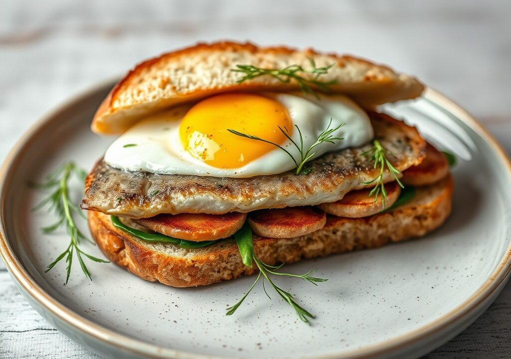 Makreelsandwich met ei — AI-gegenereerde illustratie
