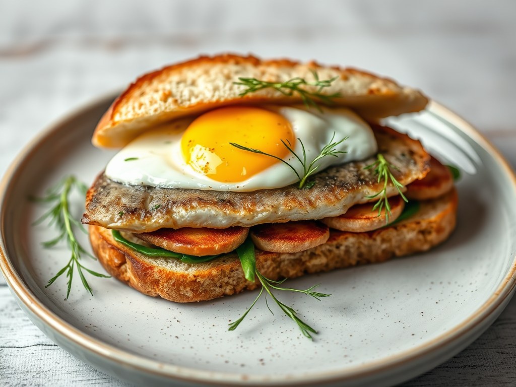 Makreelsandwich met ei, AI-gegenereerde illustratie