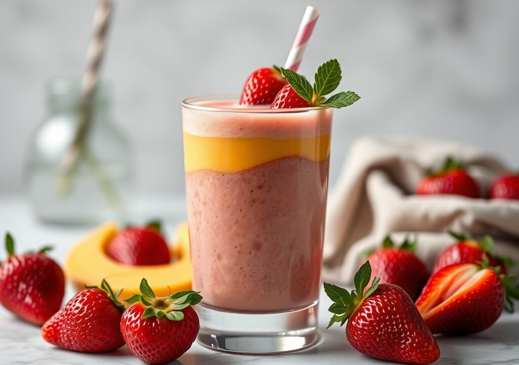 Mango-aardbeiensmoothie — AI-gegenereerde illustratie
