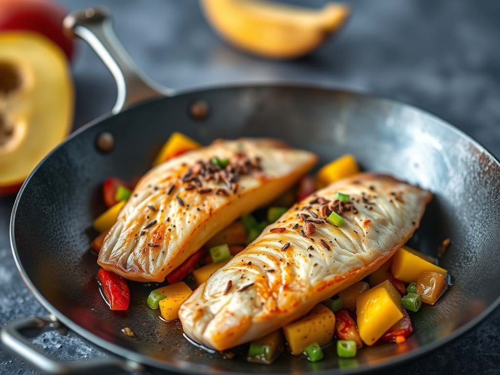Mango tilapia uit de Caraïben, AI-gegenereerde illustratie