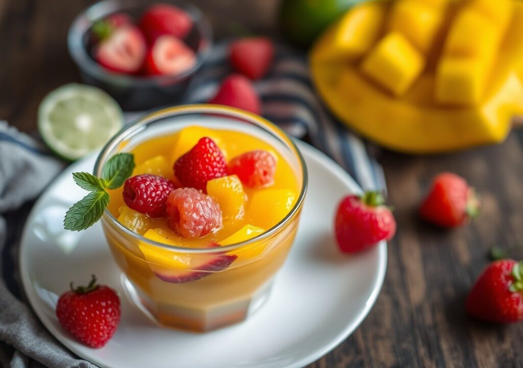 Mangocompote met rozijnen en specerijen — AI-gegenereerde illustratie