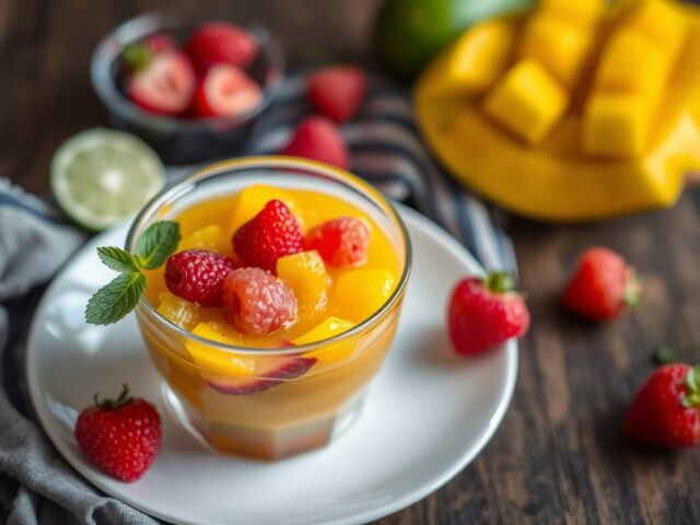 Mangocompote met rozijnen en specerijen — AI-gegenereerde illustratie