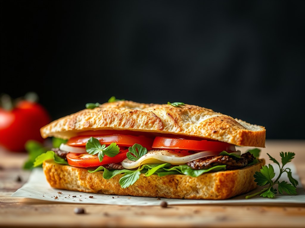 Mediterraanse sandwich, AI-gegenereerde illustratie