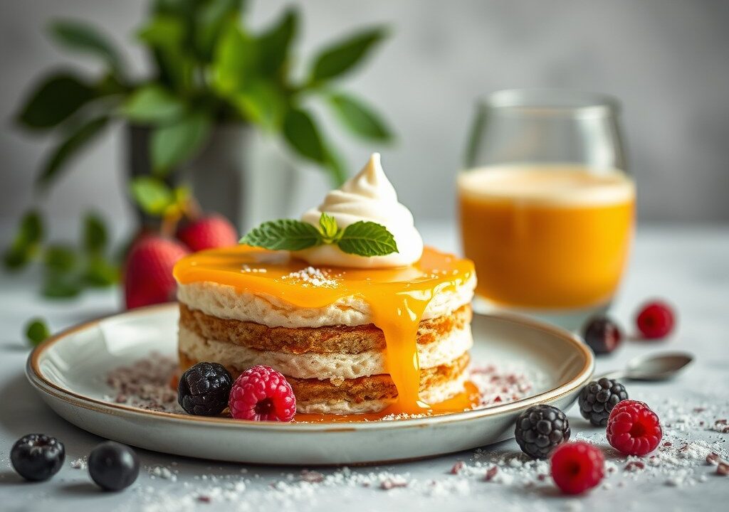 Meloengranité met cake en mascarponemousse, AI-gegenereerde illustratie