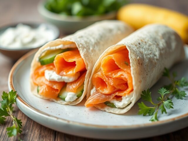 Met zalm gevulde wraps — AI-gegenereerde illustratie