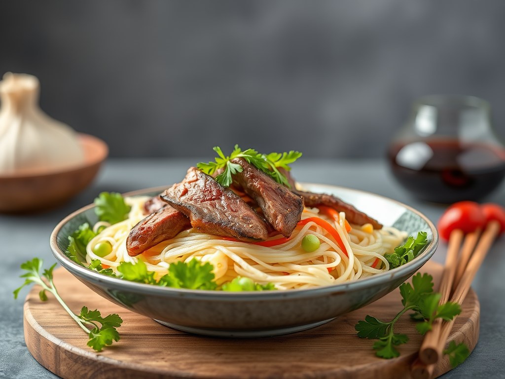Mihoen Salade met Steak, AI-gegenereerde illustratie