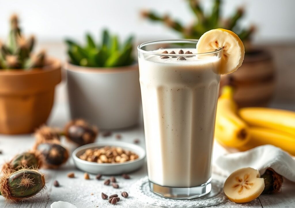 Milkshake van banaan en cactusvrucht — AI-gegenereerde illustratie