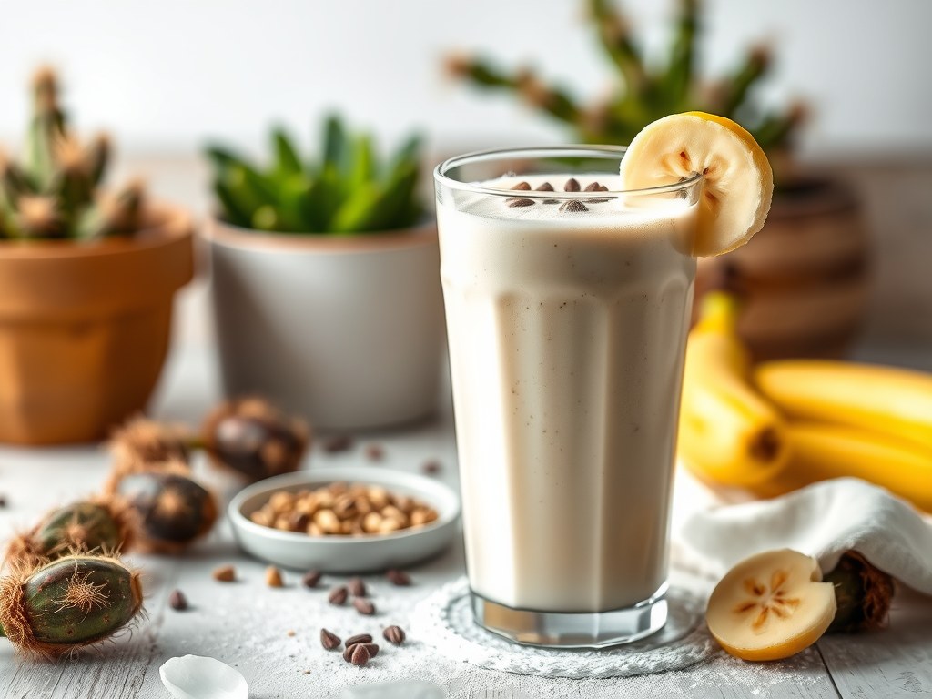 Milkshake van banaan en cactusvrucht, AI-gegenereerde illustratie