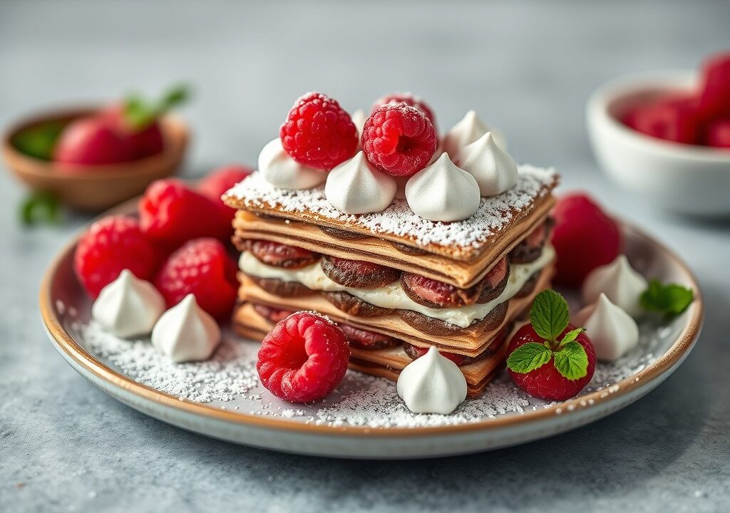 Millefeuille chocolade-framboos — AI-gegenereerde illustratie