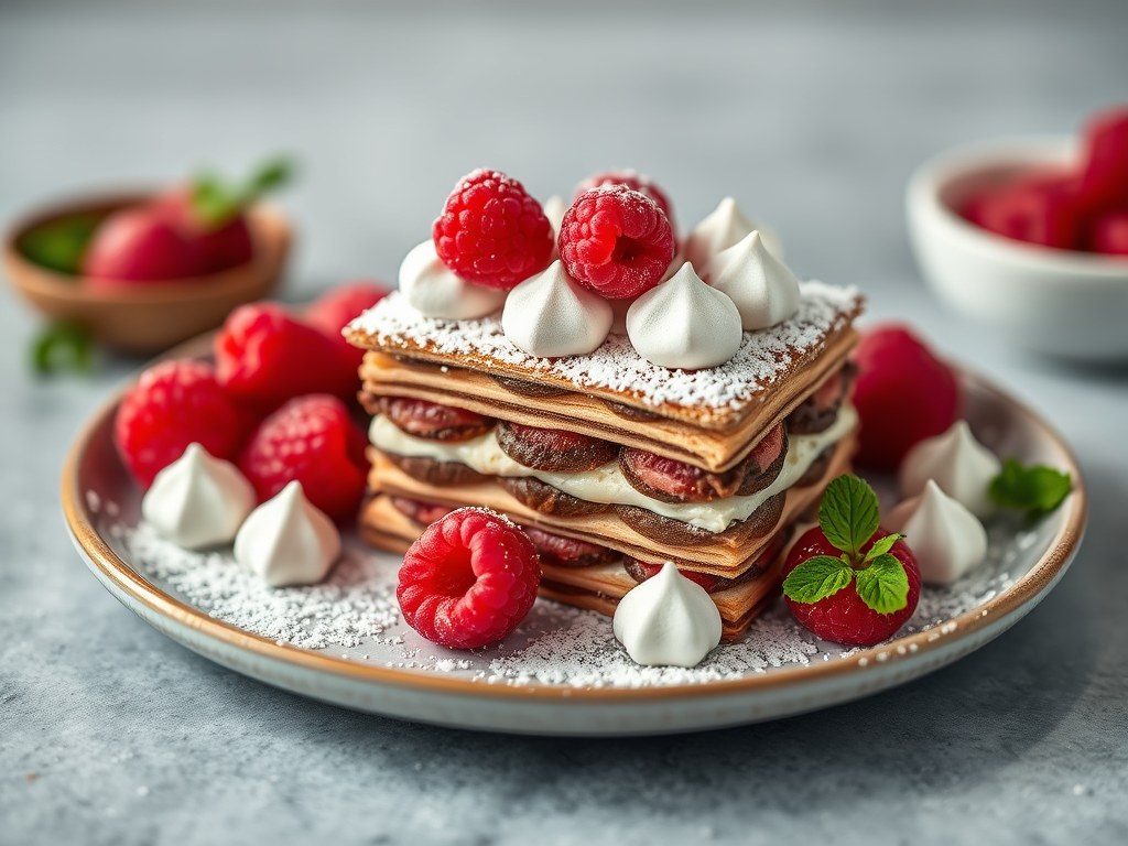 Millefeuille chocolade-framboos, AI-gegenereerde illustratie