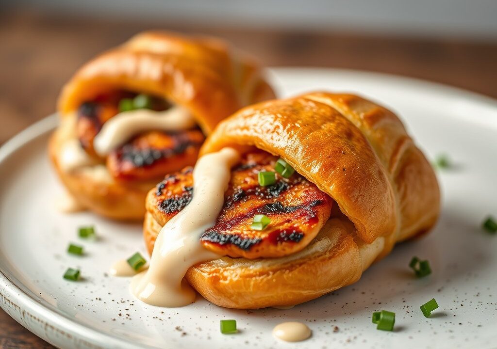 Mini croissantjes met gegrilde kip — AI-gegenereerde illustratie