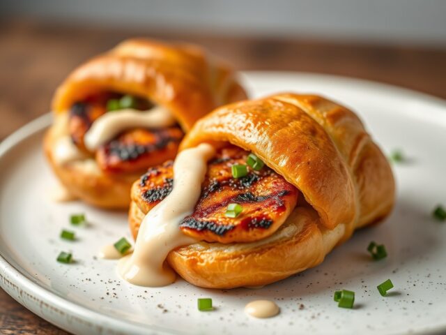 Mini croissantjes met gegrilde kip — AI-gegenereerde illustratie