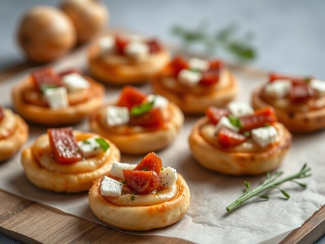 Mini pizzaatjes met feta en sucuk — AI-gegenereerde illustratie