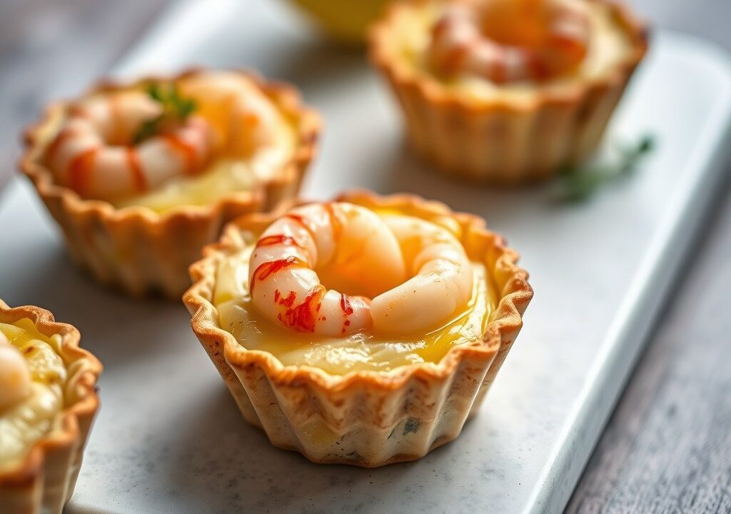 Mini quiches met prei en garnalen — AI-gegenereerde illustratie
