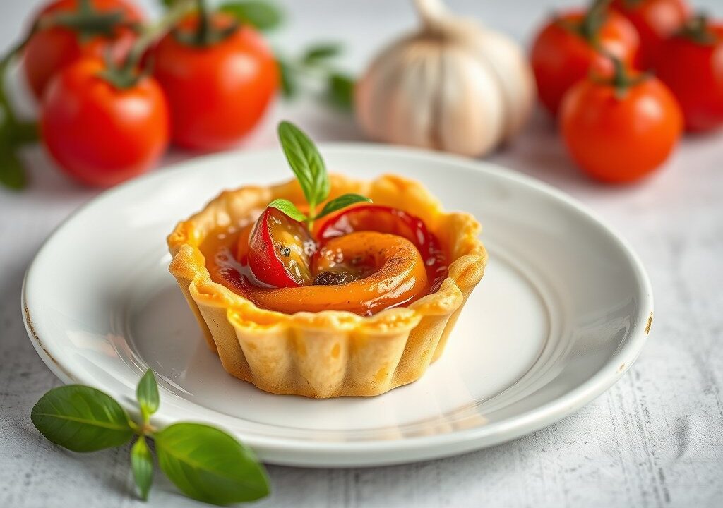 Mini tarte tatin met kerstomaten — AI-gegenereerde illustratie