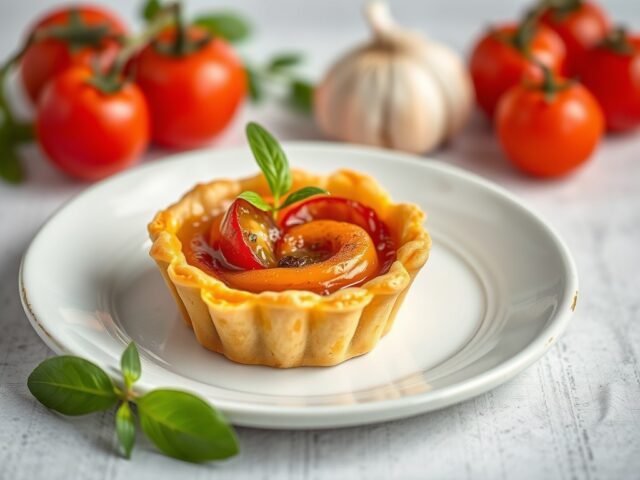 Mini tarte tatin met kerstomaten — AI-gegenereerde illustratie