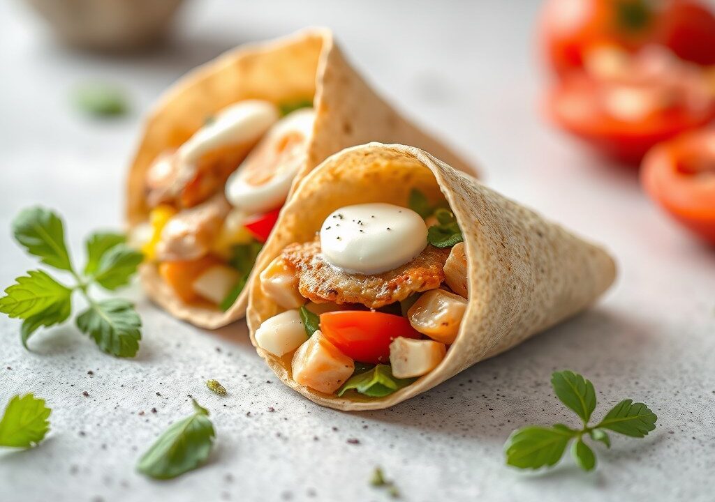 Mini-wraps met gerookte makreelsalade — AI-gegenereerde illustratie