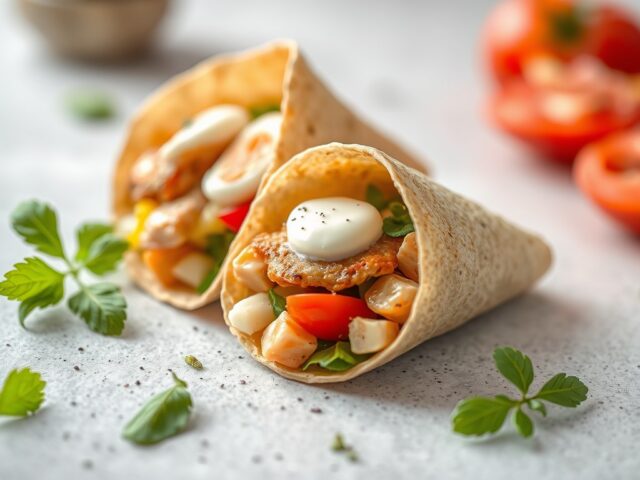 Mini-wraps met gerookte makreelsalade — AI-gegenereerde illustratie