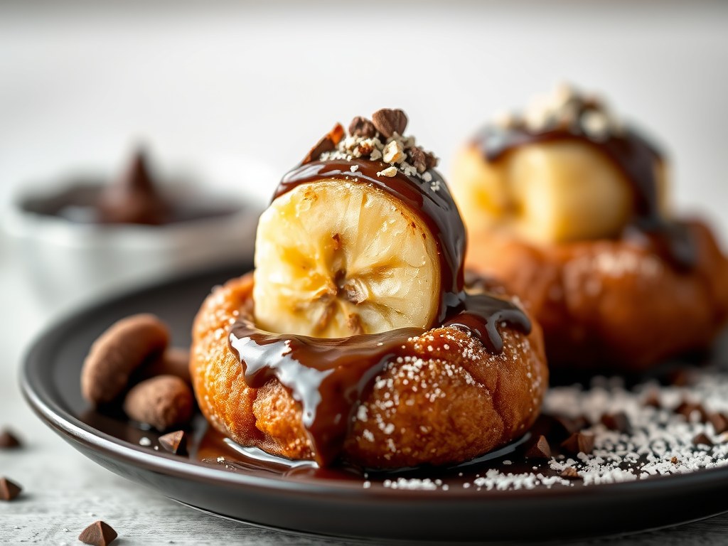 Miniloempia’s van banaan met (veel) chocoladesaus, AI-gegenereerde illustratie