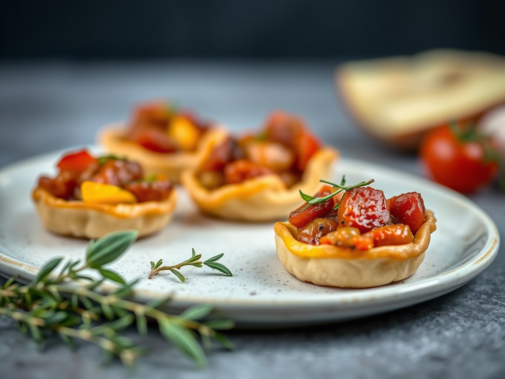 Minitaartjes met chorizo, manchego en paprika, AI-gegenereerde illustratie