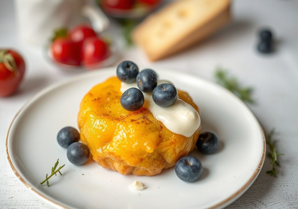 Moelleux met truffelaardappelen en blauwe kaas — AI-gegenereerde illustratie
