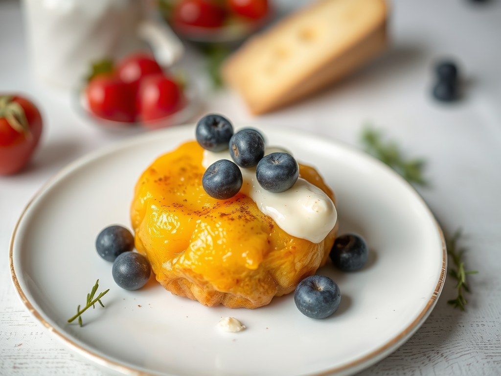 Moelleux met truffelaardappelen en blauwe kaas, AI-gegenereerde illustratie