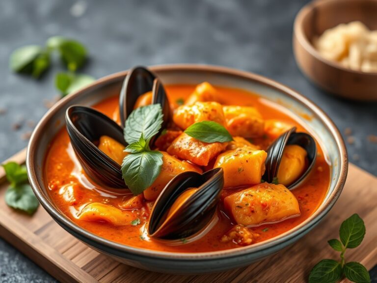 Mosselen in rode Thaise curry — AI-gegenereerde illustratie