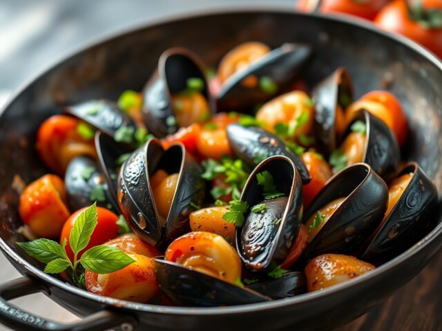Mosselen met een Italiaans tintje — AI-gegenereerde illustratie