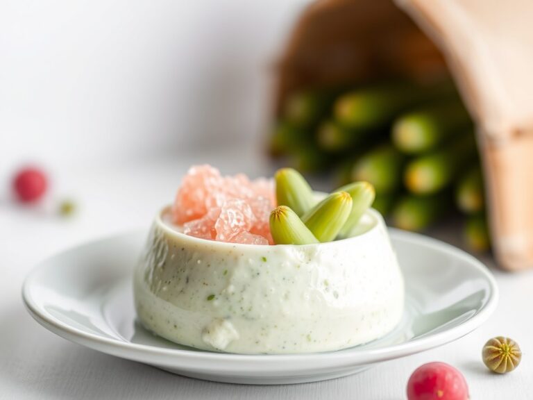 Mousse van asperge met granité van roze Florida pompelmoes — AI-gegenereerde illustratie