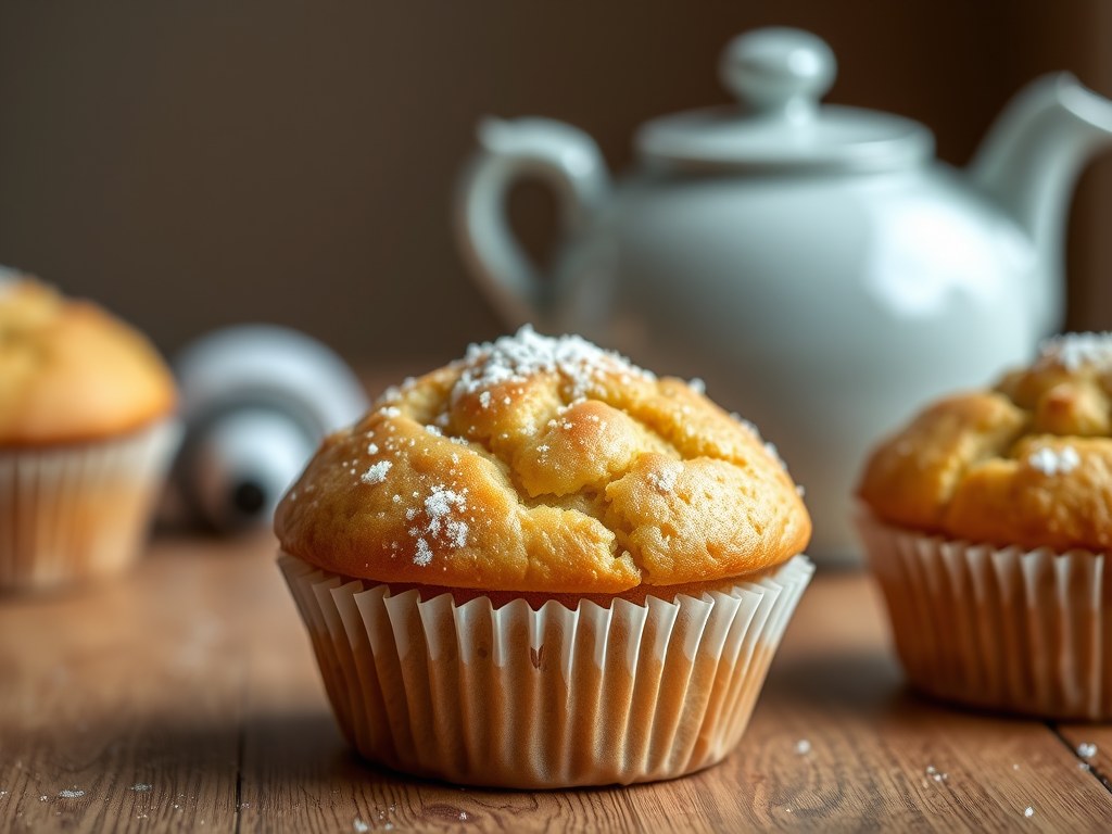 Muffins met Brugge goud en abikozenconfituur, AI-gegenereerde illustratie