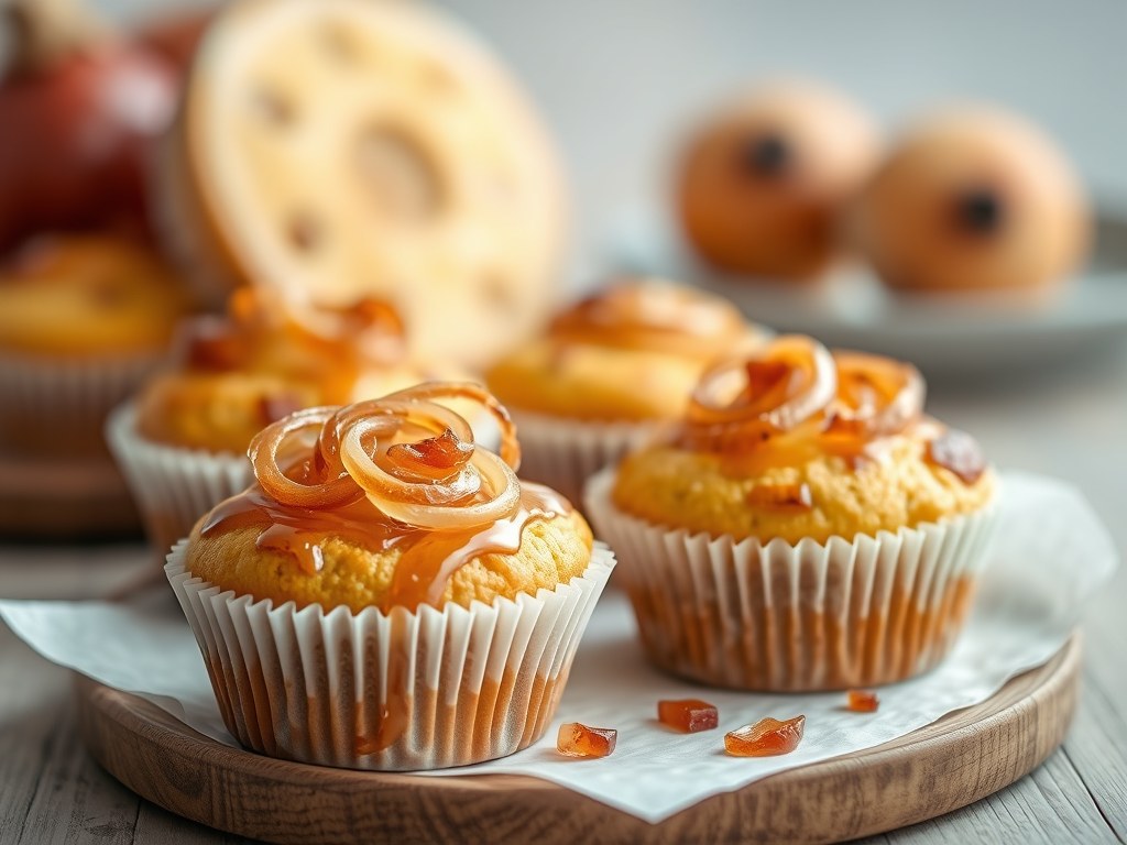 Muffins met Brugge Goud en gekarameliseerde ui, AI-gegenereerde illustratie