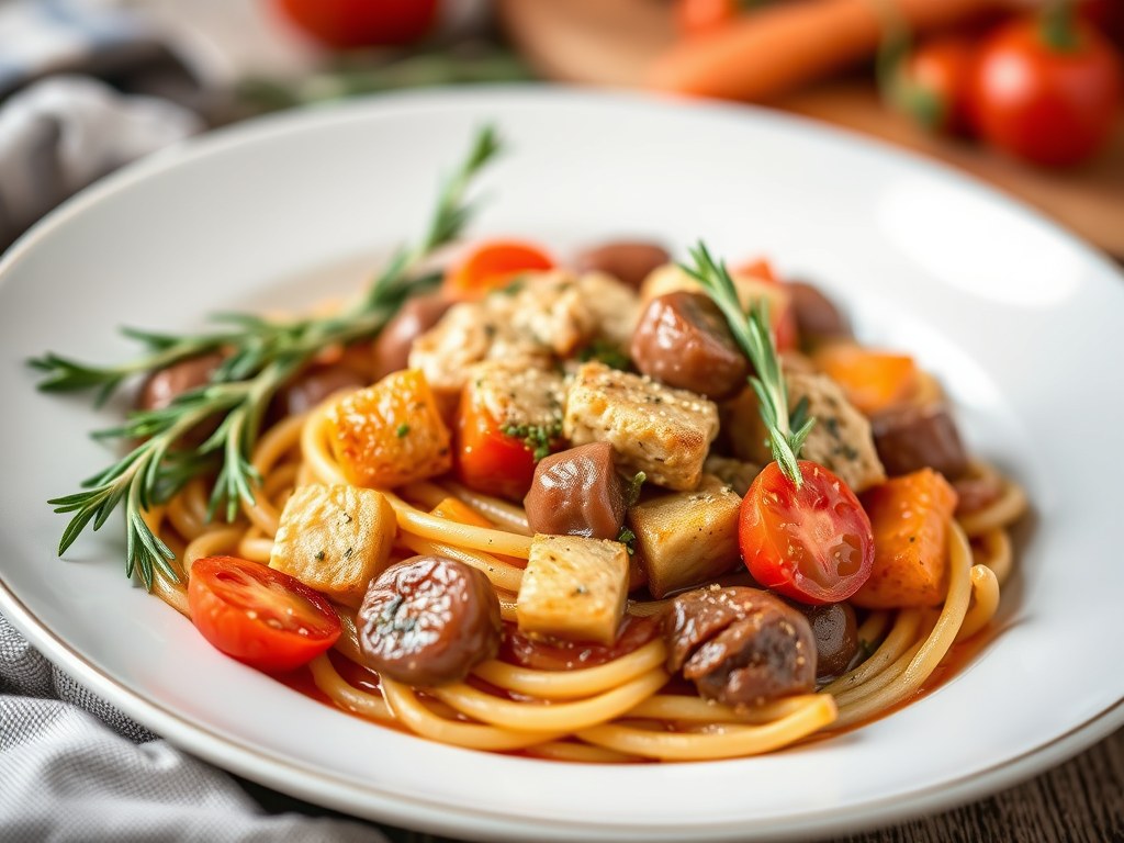 Navarin van konijn met geroosterde pastinaak en rozemarijn, AI-gegenereerde illustratie