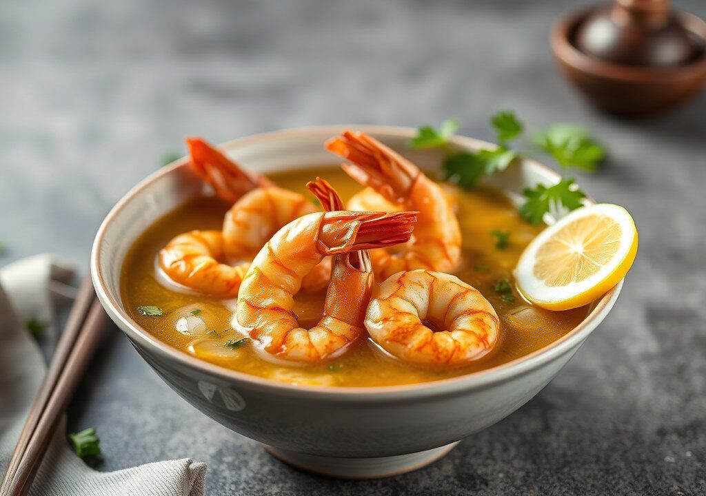 Noedelsoep met gamba’s, AI-gegenereerde illustratie