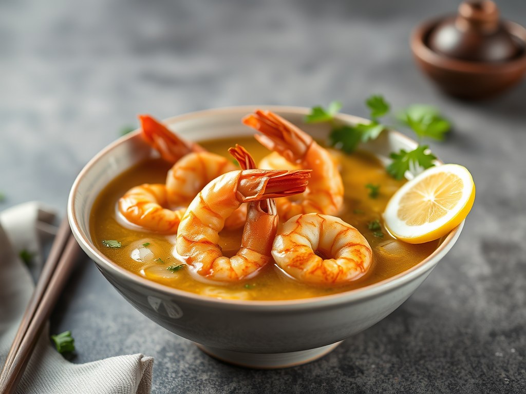 Noedelsoep met gamba’s, AI-gegenereerde illustratie