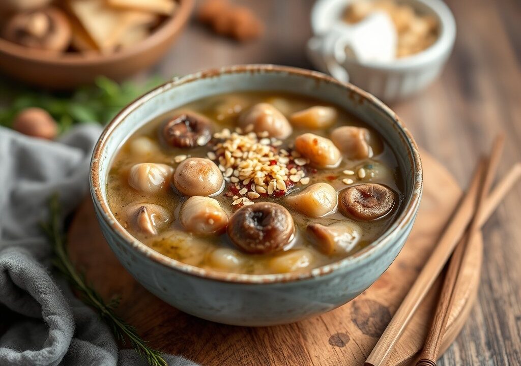 Noedelsoepje met shiitake en sesam — AI-gegenereerde illustratie