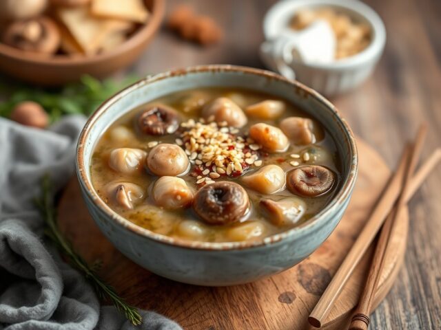 Noedelsoepje met shiitake en sesam — AI-gegenereerde illustratie