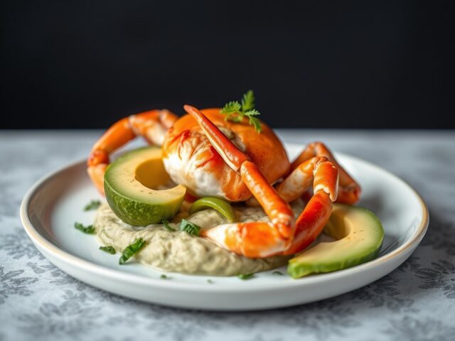 Noordzeecrab met witlof en Avocado — AI-gegenereerde illustratie