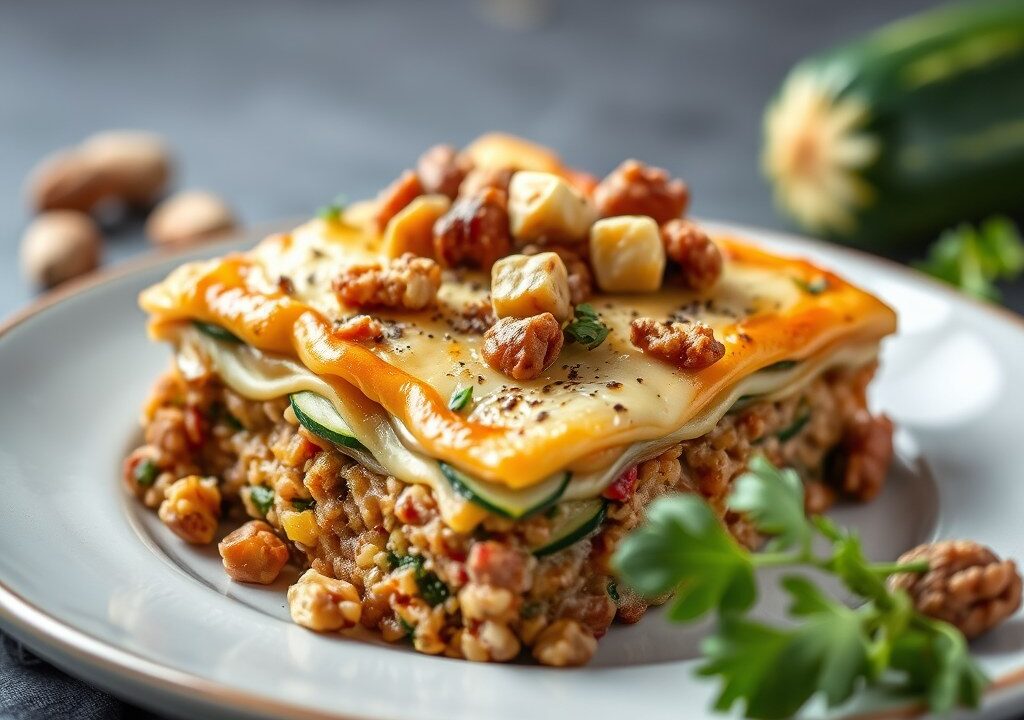Notenlasagne met courgette — AI-gegenereerde illustratie
