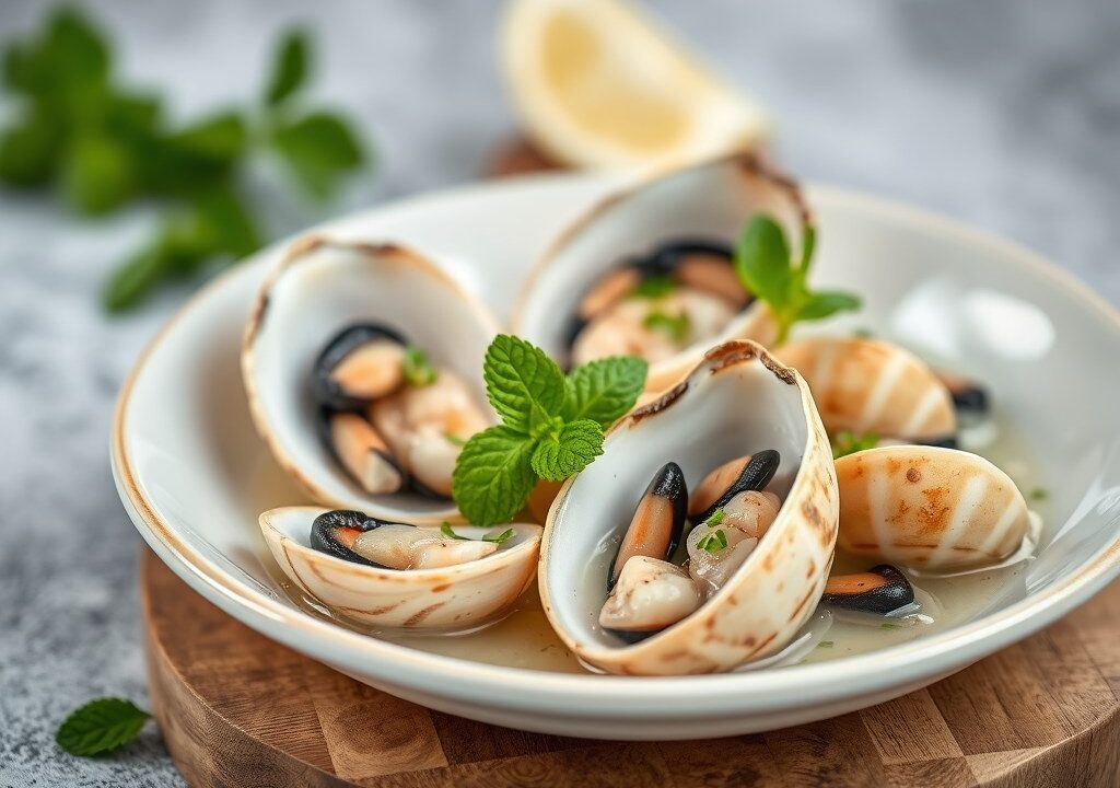 Oesters met waterkers en munt, AI-gegenereerde illustratie