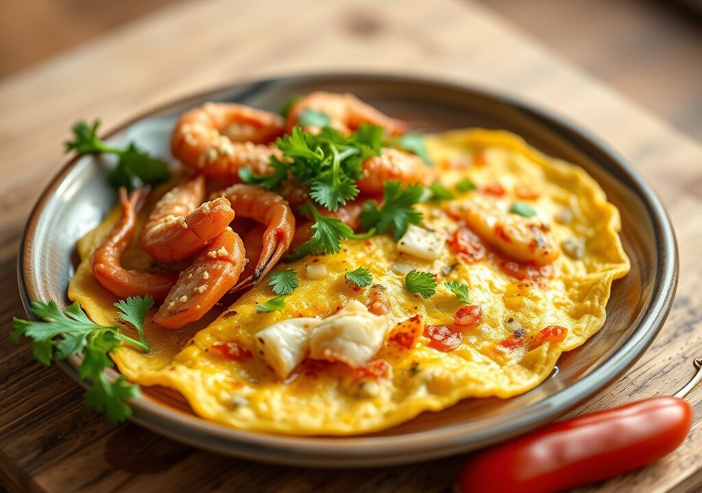 Omelet Kepiting, AI-gegenereerde illustratie