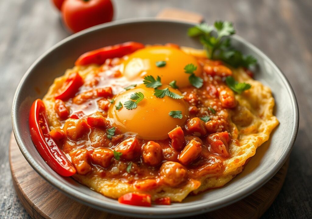 Omelet met Chinese roerbakgroenten — AI-gegenereerde illustratie