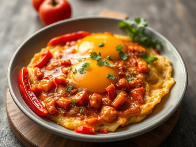 Omelet met Chinese roerbakgroenten — AI-gegenereerde illustratie
