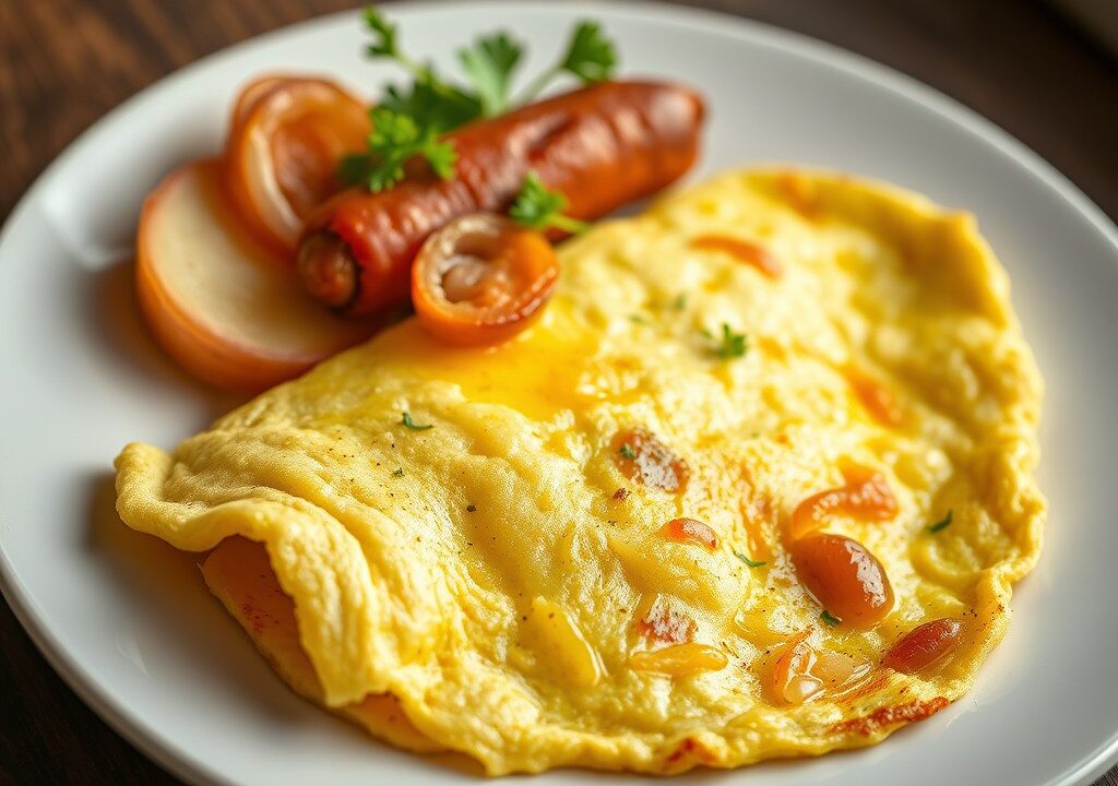 Omelet met sucuk, AI-gegenereerde illustratie
