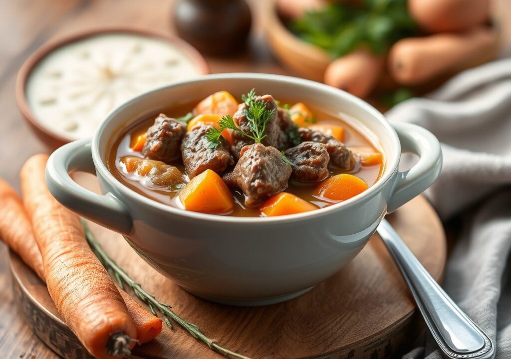 Ongeklaarde rundsbouillon van schouderstuk, AI-gegenereerde illustratie